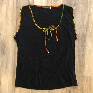 Dolce & Gabbana Black Tank with Flower Trim and Tie